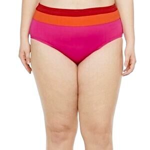 Mynah High Waist Tricot Stripe Bikini Bottoms Pink Red Orange Swim Size 24W